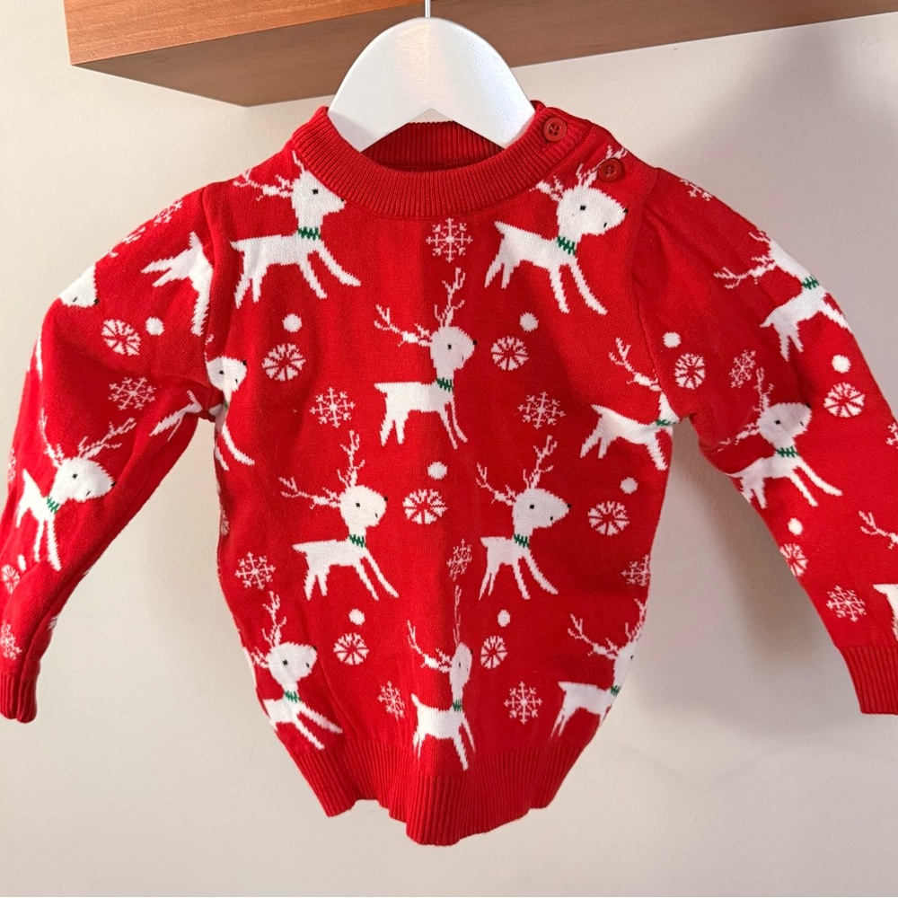 Kids Festive Red Sweater with Reindeer Design